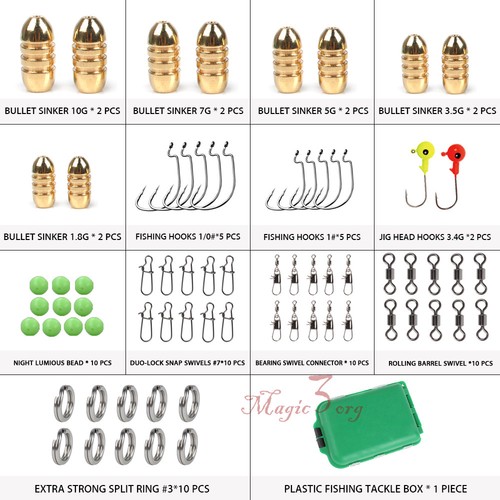 72pcs/Set Fishing Accessories Texas Rigs Tackle Box Solid Ring Swivels Hook Kits - Picture 2 of 12