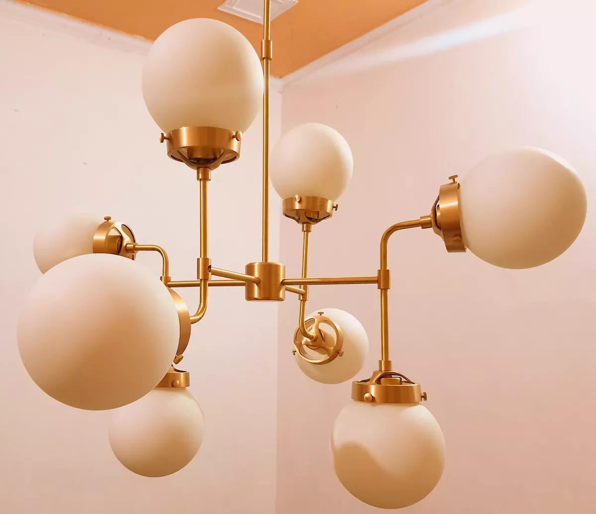 Mid Century Style Bistro Globe Shade light Brass Sputnik Decorative Chandelier