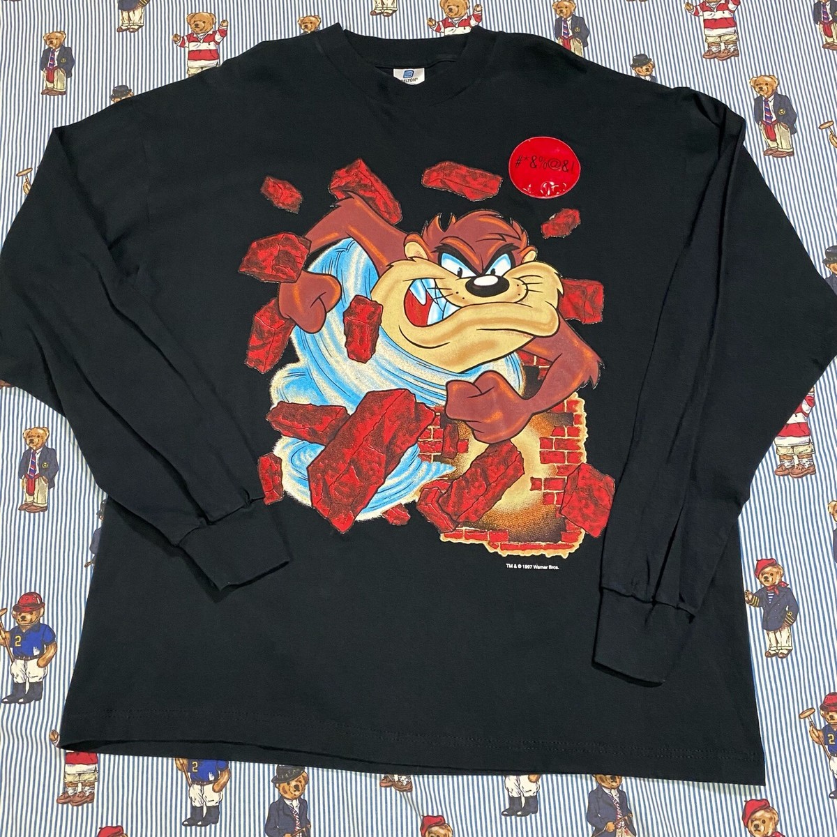 トップス 90's Looney Tunes Tasmanian Devil Vintage 90's Taz Tasmanian Devil Fishing All Over Print