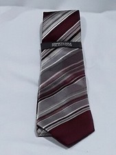 Kenneth Cole Reaction Handmade Silk Tie maroon/gray diagonal stripes 3.5" NWT
