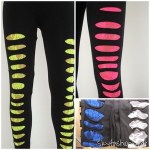 Leggings geschlitzt,mit Leopardenmotiv oder Netzeinsatz, Gothic Style