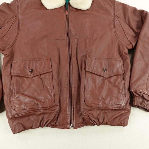 Vintage LL Bean Jacket Mens Medium Brown Leather Sherpa Aviator Coat Lined 80s - Picture 3 of 12