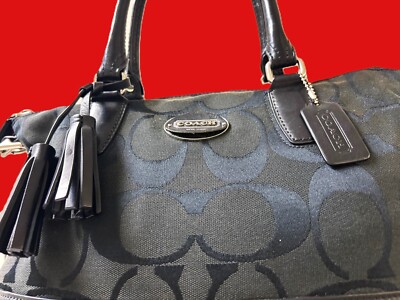 Coach Black Signature Fabric and Leather Satchel With Dustbag