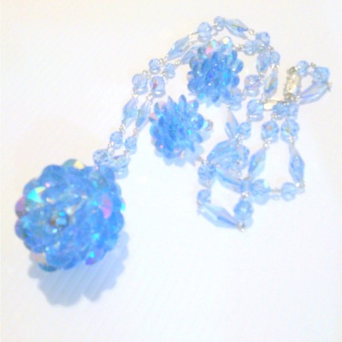 Vintage Vendome Blue Aurora Borealis Crystal Necklace Earring Demi Parure Set - Picture 6 of 8