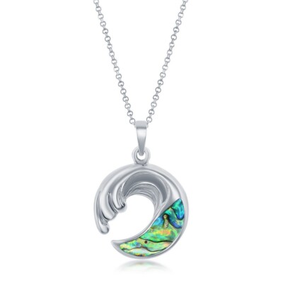 Sterlingsilber Welle Anhänger mit Kette - Abalone