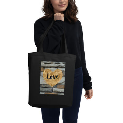 Love on Golden Heart Brick Background Lovers Valentine Eco Tote Bag