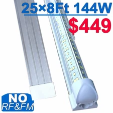 25Pack 8FT LED Shop Light 144W T8 Linkable LED Light Garage Fixture NO RF Driver