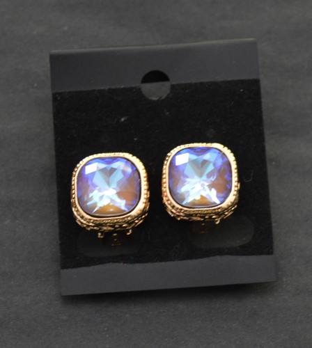 Ear Clips Ear Clip Earrings Metal Crystal Square Gold /Yellow/Blue/Green Reflex - Picture 1 of 1