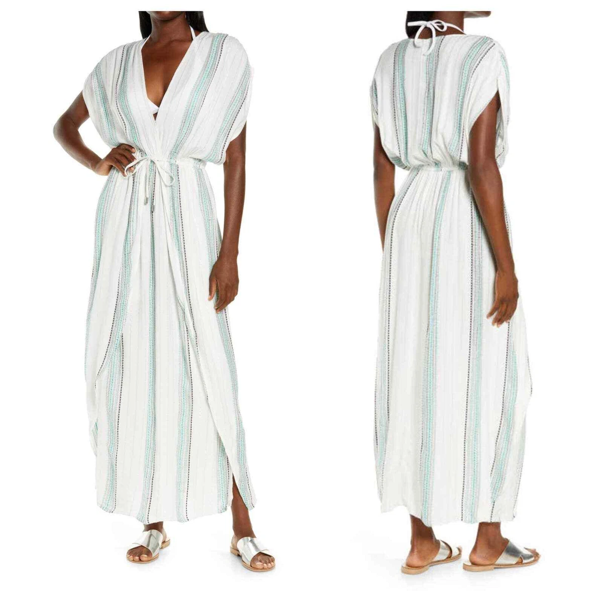 ELAN Metallic Stripe Maxi Cover-up Caftan (M) | eBay