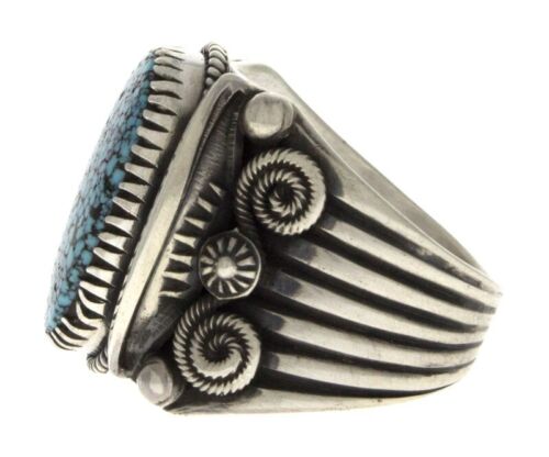 12,5 - Anello turchese naturale Birdseye Kingman dell'artista Navajo Delbert Gordon - Foto 3 di 4