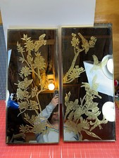 Juego De Colección Espejo Mecánico Funciona Decoración Pared Marco Dorado Pájaro y Floral 29"x13