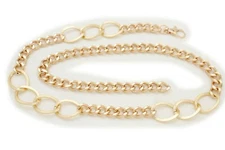 Women Gold Metal Chain Dressy Skinny Waistband Narrow Belt Hip Waist Size M L XL