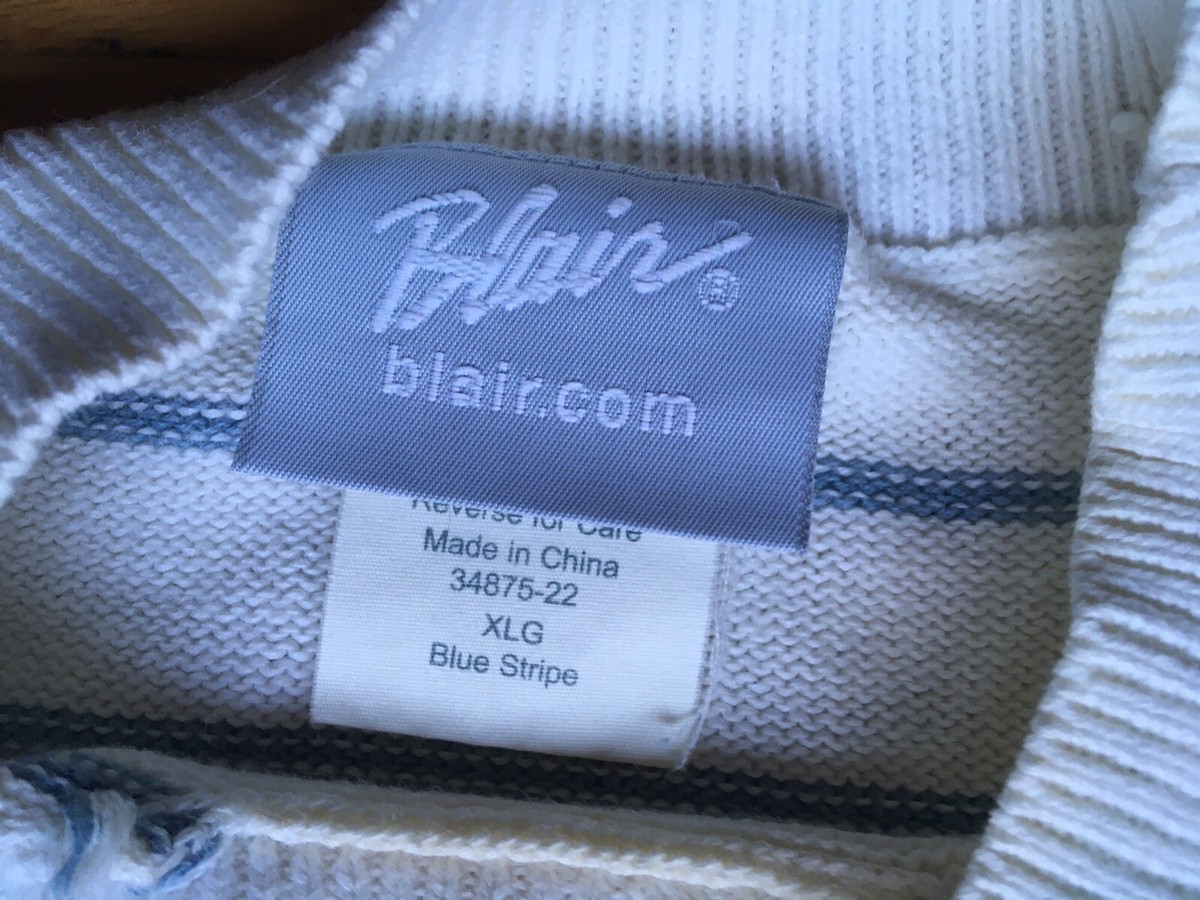 Vintage Blair Ramie Cotton Ivory Blue Stripe Pullover Sweater