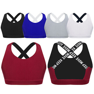 Girls Plain Crop Top Kids Yoga Dance Vest Fitness Training Gym Bra Tank Top Set