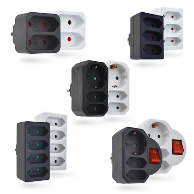 Steckdosenadapter für Euro & Schuko Stecker mit/ohne Schalter Farbe schwarz weiß