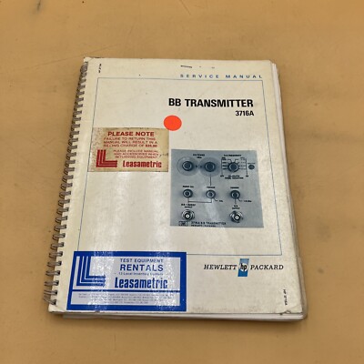 Hewlett Packard HP BB Transmitter 3716A Operators Service Manual Book, Original