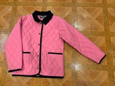 L.L. Bean Girls M Insulated Quilted Corduroy Snap Field Coat Jacket Pink Navy