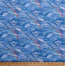 Cotton Rainbows Blue Sky Clouds Landscape Medley Cotton Fabric Print BTY D364.02