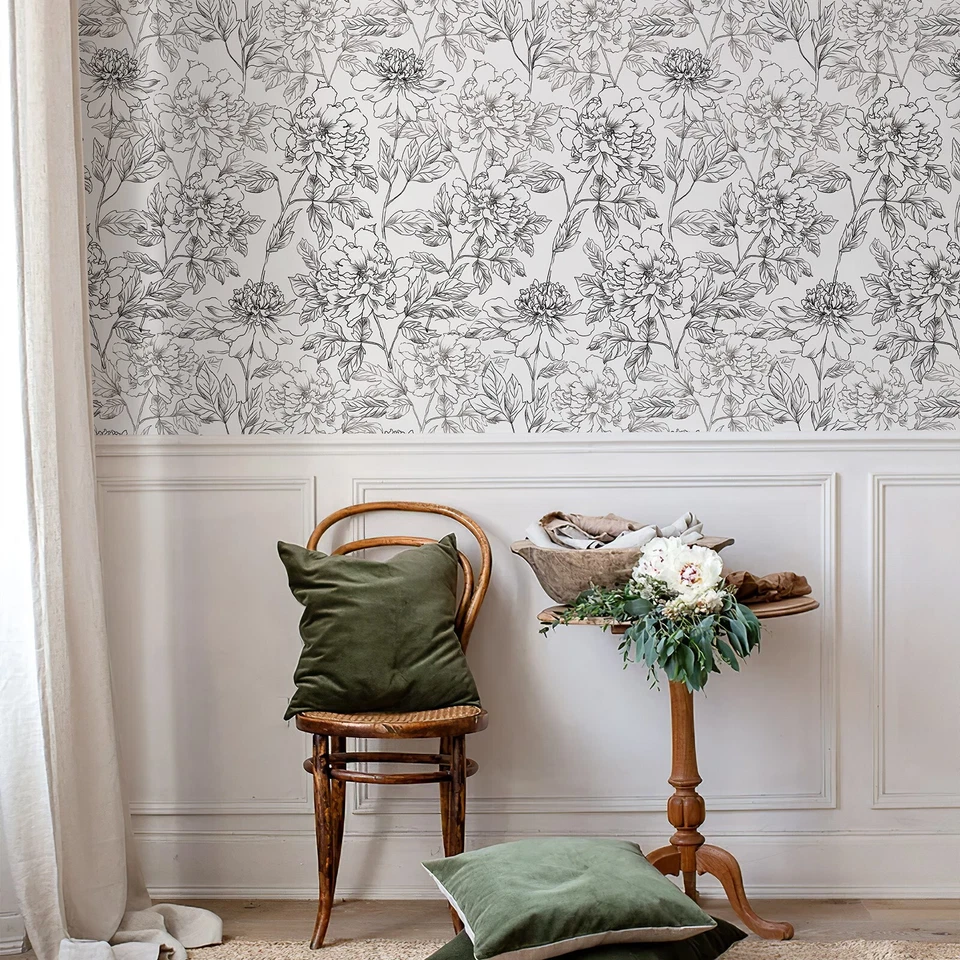 Simon&Siff Black and White Floral Wallpaper Removable Peel and Stick Wallpaper - Image 4 of 4