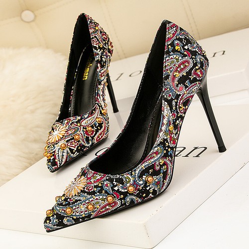 decolte scarpe donna nero strass comodi colorati tacco 9 cm pelle sintetica  9185 | eBay