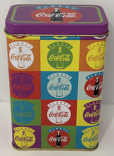 Vintage Coke Tin Always Coca Cola Container 1995 Retro Pattern Purple Lid 5x3x2"
