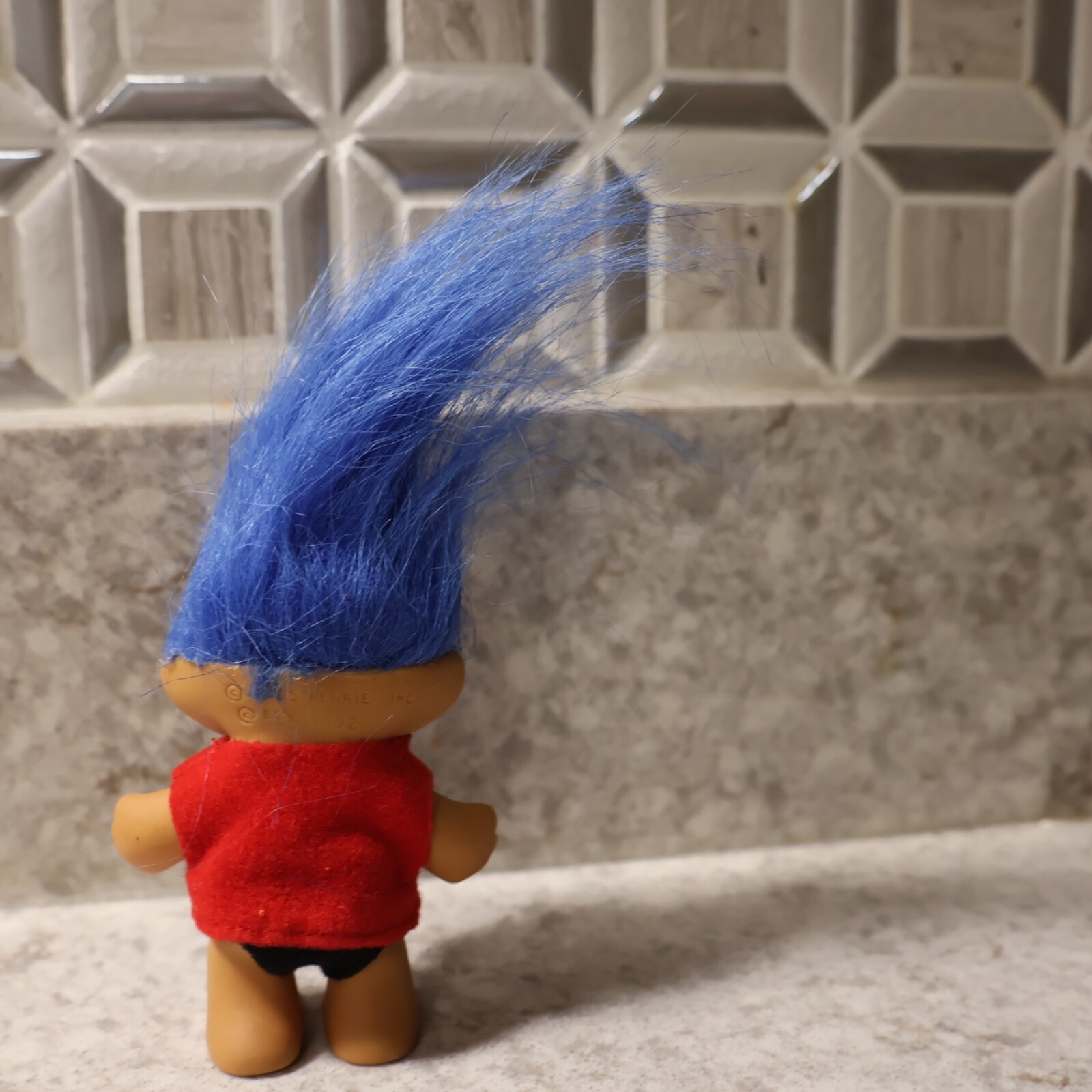 Vtg Russ Berries Inc. Bee 1992 Troll Doll 3"  With Blue Hair And Pale Eyes