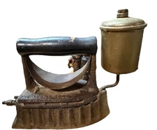 Antique Coal Sad Iron “THE MONITOR” Cast Iron w/ Brass Water Heater c.1900