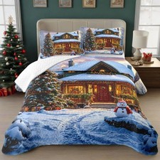 Whwodide Christmas Queen Size Snowman 3 Piece Quilt Set Microfibre Lightweight