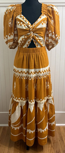 Sea New York Mustard and Cream Liora Maxi Cut Out Dress Sz 6