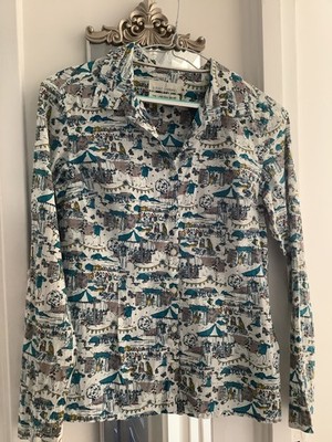 Seasalt Larissa Shirt Blouse Top RARE Cornish Seaside Beach Scene Cotton 8