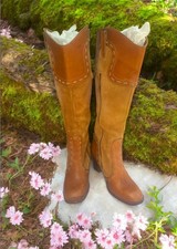 Vintage 1970s Knee High Boots Suede Leather Patchwork Argentina Whipstitch 9B