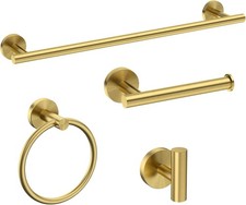 USHOWER 4PCS Bathroom Hardware Set 24" Towel Bar SUS304 Stainless, Brushed Gold
