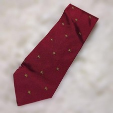 Burberrys Silk Tie All-Over Horse Logo Embroidery UK Made Red  Gold Used