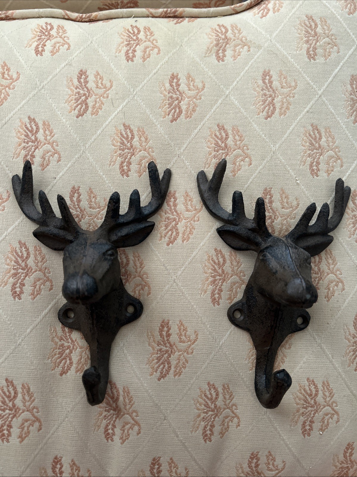 Cast Iron Deer Antler Coat Hooks Set of 2 for Cabin Wall Mount