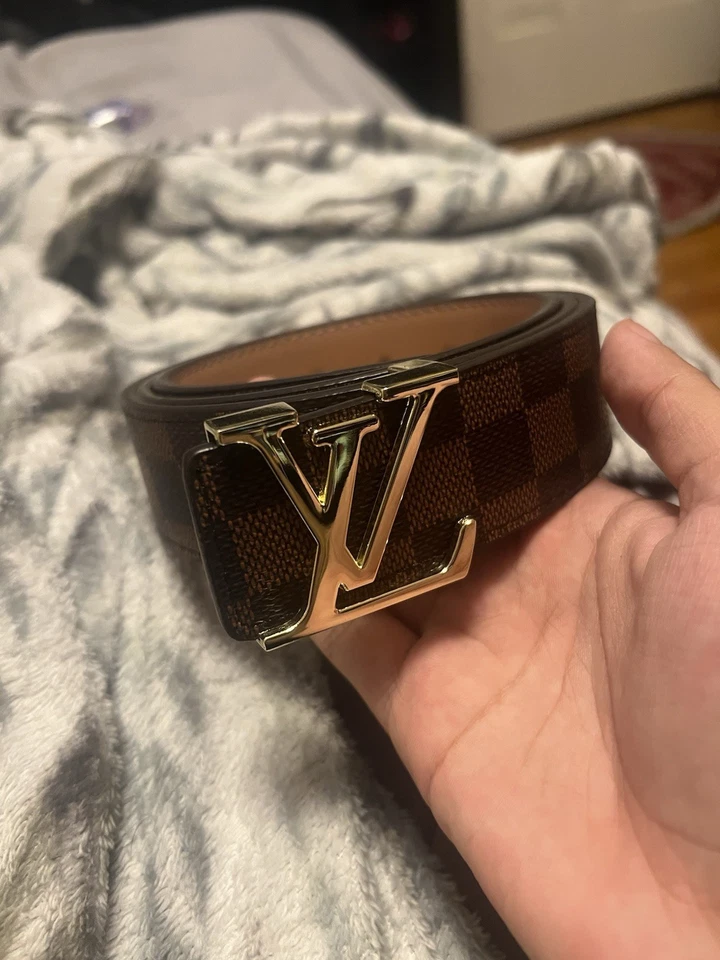 Cinturón de Diseñador Lujo Marrón Dorado Hebilla Estampado a Cuadros (Talla - 48/120) Foto 2 de 4