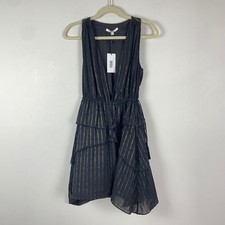 NWT Derek Lam 10 Crosby Black Gold Striped Sleeveless Ruffle Dress Sz 0 Jackie