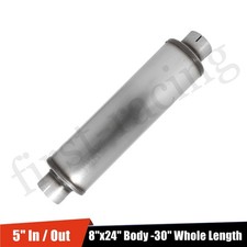 5 Inlet 5 Outlet Diesel Muffler Exhaust Silver -8x24 Body -30 Whole Length