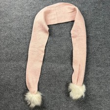 Toby Girls Pink Knit Scarf with White Faux Fur Pom Poms Size 7-14