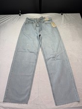 Universal Thread 90s Baggy Mid-Rise Button Fly Tie Belt Jeans, Women's 4/R
