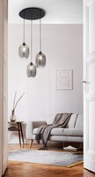 Pendelleuchte Schwarz Rauchglas L:58 Cm E27 Wohnzimmer HäNgelampe KüChe
