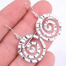 Designer Inspired 925 Sterling Silver 1" Round Swirl Maze Dangle Earrings X392