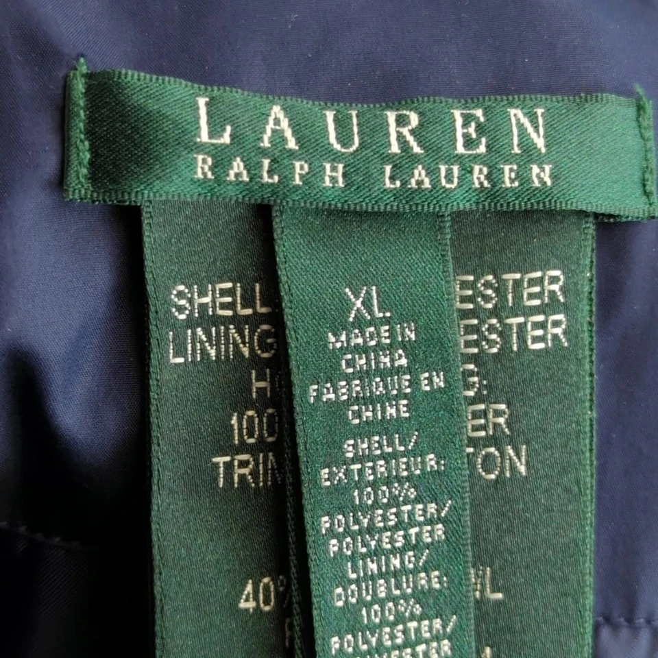 Abrigo Parka de Plumón Lauren Ralph Lauren para Mujer XL Azul Marino Con Capucha Piel Sintética Cremallera Puffer Foto 4 de 4