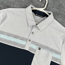 Travis Mathew Polo Shirt Mens XL Gray Blue Pocket Short Sleeve Golf Outdoor