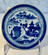 Canton Antique Chinese Export Blue White Tea Tile Round 5" c. 1800-20