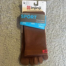 Injinji Sport Original Weight Crew Length Toe Socks Medium Brown Performance