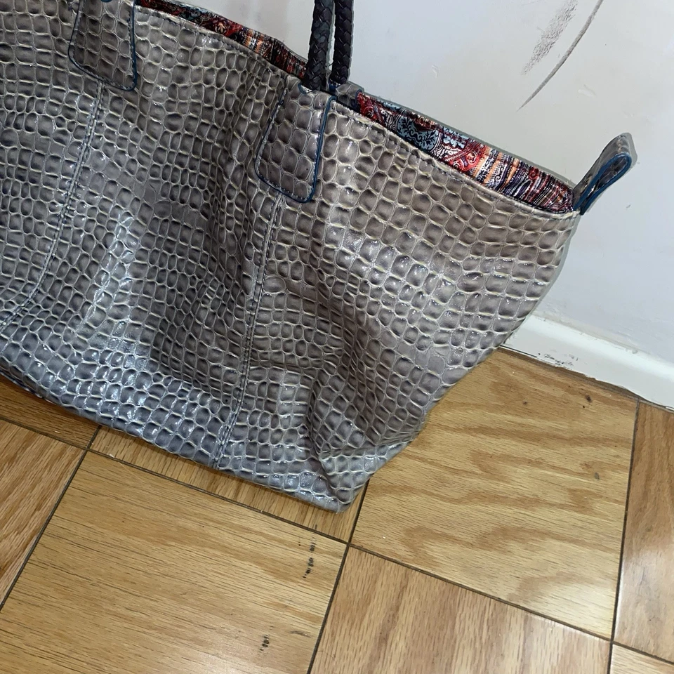 "Bolso de mano Big Buddha para mujer cocodrilo doble correa gris grande 21"" X 13""" Foto 3 de 4