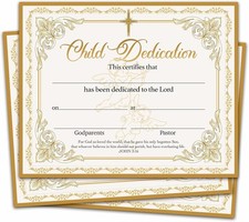 Child Dedication Certificate, Vintage Golden Certificates of Baby Christening De