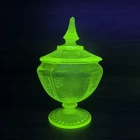 Anchor Hocking Princess Green Uranium Vaseline Candy Dish w/Lid Depression Glass