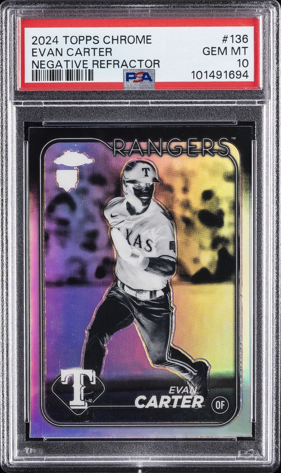 2024 TOPPS CHROME NEGATIVE REFRACTOR #136 EVAN CARTER PSA 10