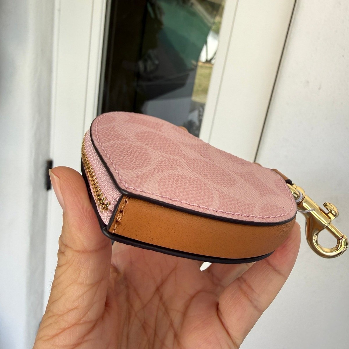 Coach Heart Bag Charm In Signature Canvas CEA22 Powder Pink | eBay